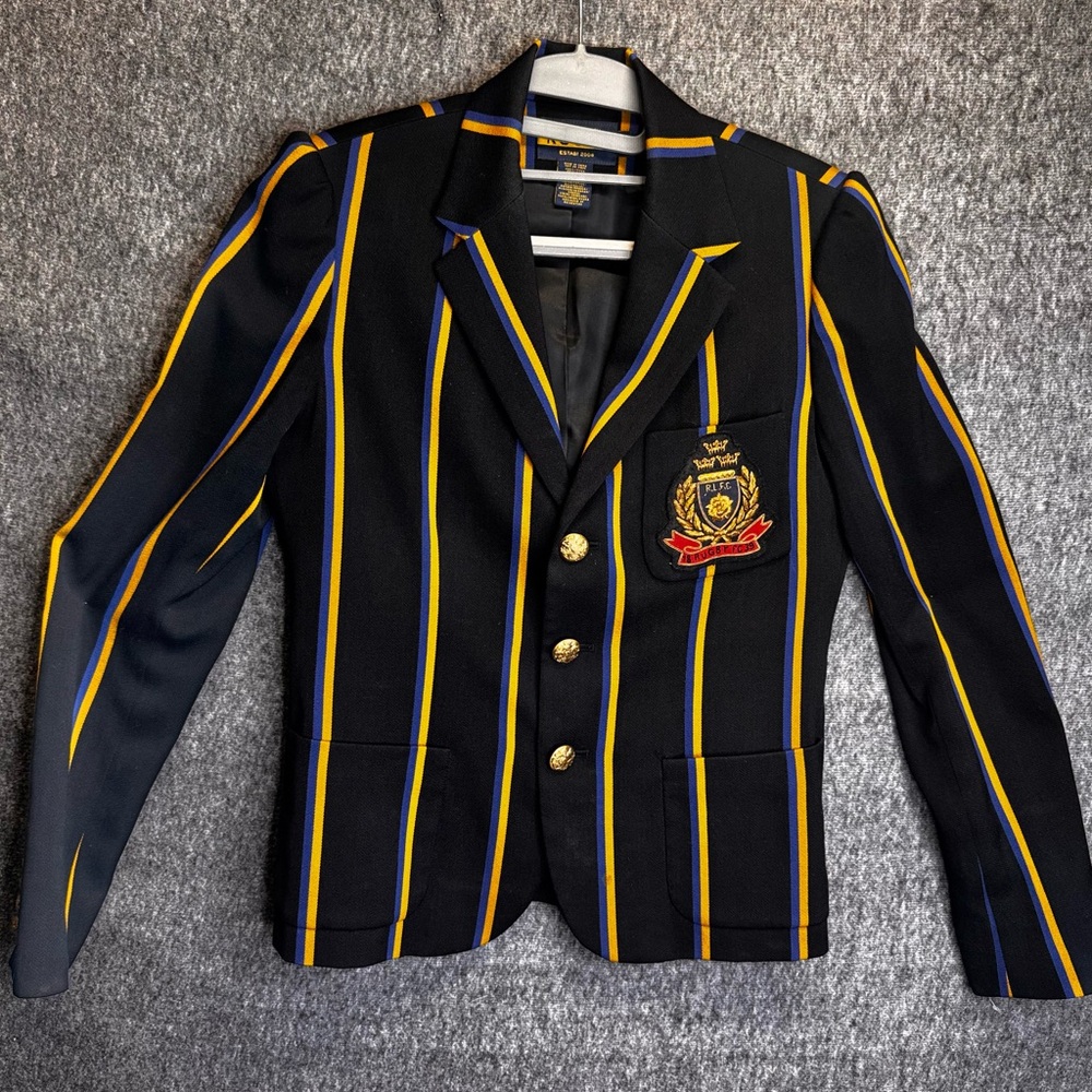 Ralph Lauren Rugby Tailored Blazer Jacket Navy Yellow Striped Classic Preppy 6